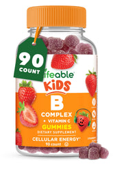 Lifeable B Complex para Niños, gomitas sabor fresa, apoyo suave de energía.