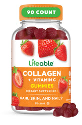 Lifeable gomitas de colágeno en frasco de 90, soporte para cabello y piel saludables.