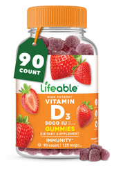 Lifeable gomitas Vitamina D 5000 UI sabor fresa para huesos e inmunidad