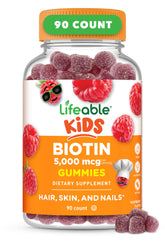 Lifeable gominotas de biotina para niños, sabor frambuesa, cabello saludable.