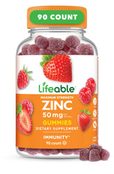 Lifeable Zinc Gummies en bote de 90 gomitas, sabor frambuesa, para apoyo al sistema inmune