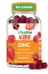 Lifeable Zinc Gummies para niños, bote-frambuesa, apoyo a la piel y defensa natural
