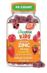 Lifeable Zinc para Niños: frascos con gomitas sabor frambuesa, dosis diaria