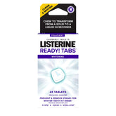 Listerine Ready! Tabs en empaque de 24 tabletas para un blanqueamiento suave y práctico.