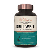 Live Conscious KrillWell envase claro muestra la dosis diaria.