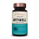 OptiWell de Live Conscious, botella de cápsulas blandas para apoyo ocular diario.