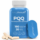 LongLifeNutri PQQ 20mg: cápsulas en frasco para energía diaria.