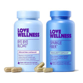 Botella Love Wellness Bye Bye Bloat para alivio digestivo suave tras las comidas.