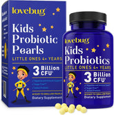 LOVEBUG Probióticos para Niños: envase de 60 perlas para uso diario.