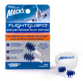 Tapones Mack's Flightguard en empaque compacto para viajar con comodidad.