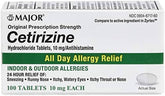 MAJOR alergia todo el día cetirizina 10 mg, caja frontal, dosis diaria clara