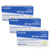 MAJOR tabletas alergia 4 mg clorfeniramina: alivio temporal de estornudos y ojos irritados.