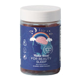 MAKE TIME Beauty Sleep Gummies, botella vertiendo, apoyo suave para el descanso nocturno.