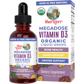 MaryRuth's Vitamina D3 drops, frasco visible; apoya huesos y función muscular.