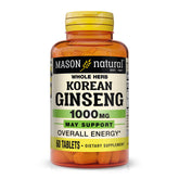Mason Natural Ginseng Coreano 1000 mg, frasco, energía diaria