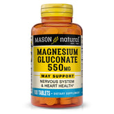Botella Mason Natural Magnesium Gluconato 550 mg para apoyo diario del corazón y nervios
