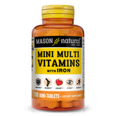 Mason Natural mini multivitaminas diarias en botella, opción conveniente para consumo diario.