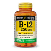 Mason Natural tableta B12 250 mcg en botella, apoyo a la energía diaria
