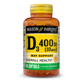 Mason Natural Vitamina D3, cápsulas blandas en botella, apoyo al bienestar general.