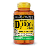 Mason Natural Vitamina D3 1000IU con sabor durazno vainilla, para adultos y niños.