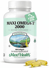 Maxi Health Omega-3, botella de triple fuerza para apoyo diario al bienestar general