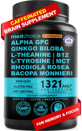 MedChoice 12-en-1 nootrópico, frasco mostrando cápsulas para concentración diaria