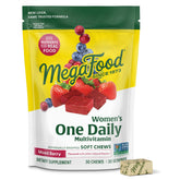 MegaFood Multivitaminas para Mujer, frambuesa mezcla, nutrición diaria para bienestar.