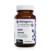 Metagenics Adreset, botella de cápsulas, apoyo a la resiliencia ante el estrés diario.