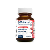 Metagenics cromo picolinato, tabletas frente, posible apoyo al metabolismo de carbohidratos.
