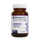 Metagenics MyoCalm, botella frontal con información de calcio y magnesio