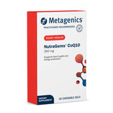 Metagenics NutraGems CoQ10 300 mg, botella de geles masticables para energía diaria.