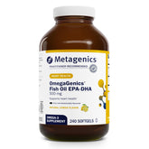 Metagenics OmegaGenics EPA-DHA 500: botella con cápsulas para uso diario.