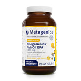 Metagenics OmegaGenics EPA 1200 en botella, fuente de omega-3 para uso diario.