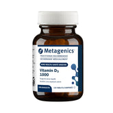 Metagenics Vitamina D3 1000 UI, tableta en botella con apoyo a huesos sanos.