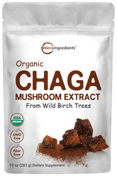 Micro Ingredients Chaga extracto orgánico en polvo para bebidas y batidos, antioxidante natural.