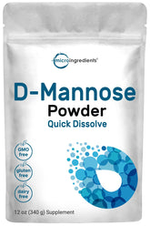 Micro Ingredients D-Mannose en polvo con empaque de 340 g para uso diario.