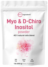 Micro Ingredients Myo-Inositol y D-Chiro Inositol, botella para uso diario y práctico.