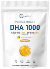 Omega3 Micro Ingredients con sabor a limón, cápsulas suaves para uso diario.