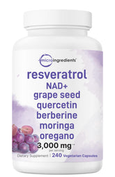 Botella de Micro Ingredients Resveratrol NAD Complex lista para uso diario, soporte antioxidante.