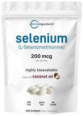 Micro Ingredients Selenium: cápsulas blandas en bote para uso diario.