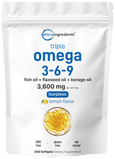Micro Ingredients Ultra Omega 3-6-9 con sabor limón, envase visible.