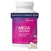 Microbiome Labs MegaSporeBiotic bottle front for gut health support.