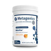 Metagenics MitoVive, bote visible, apoyo a energía diaria y vitalidad.