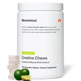 Momentous Creatine Chews en formato tableta masticable, sabor limón-lima, rendimiento diario