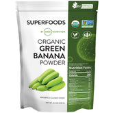 MRM polvo de plátano verde orgánico en envase, perfecto para batidos nutritivos