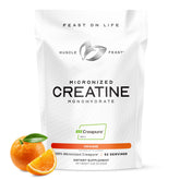 Muscle Feast Creapure frasco naranja, facilita entrenamientos consistentes gracias a la creatina pura.