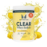 Envase de Myprotein Clear Whey Isolate para tomar proteína rápidamente.