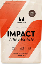 Myprotein Impact Whey Isolate, envase de sabor galleta y crema, ideal para entrenamiento diario.