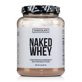 NAKED Whey Chocolate en pote, color cacao, ideal para batidos proteicos.