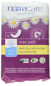 Natracare Maxi Pads Super con cobertura de algodón orgánico, suave y absorbente para mayor comodidad.